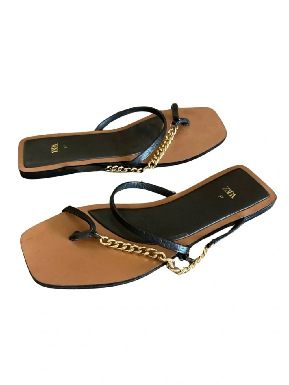 SOLD - Zara Flat Thong Chain Slip-On Sandals Size 37 - Picture 2 of 9